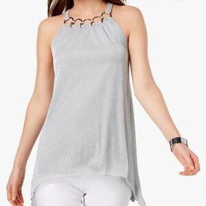 Alfani Embellished Metallic Top Silver Medium EUC
